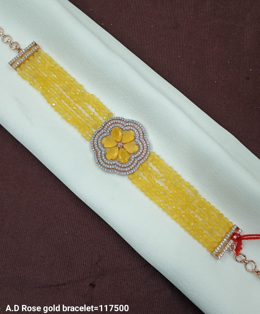 Floral Stone Bracelet with Crystal Accents